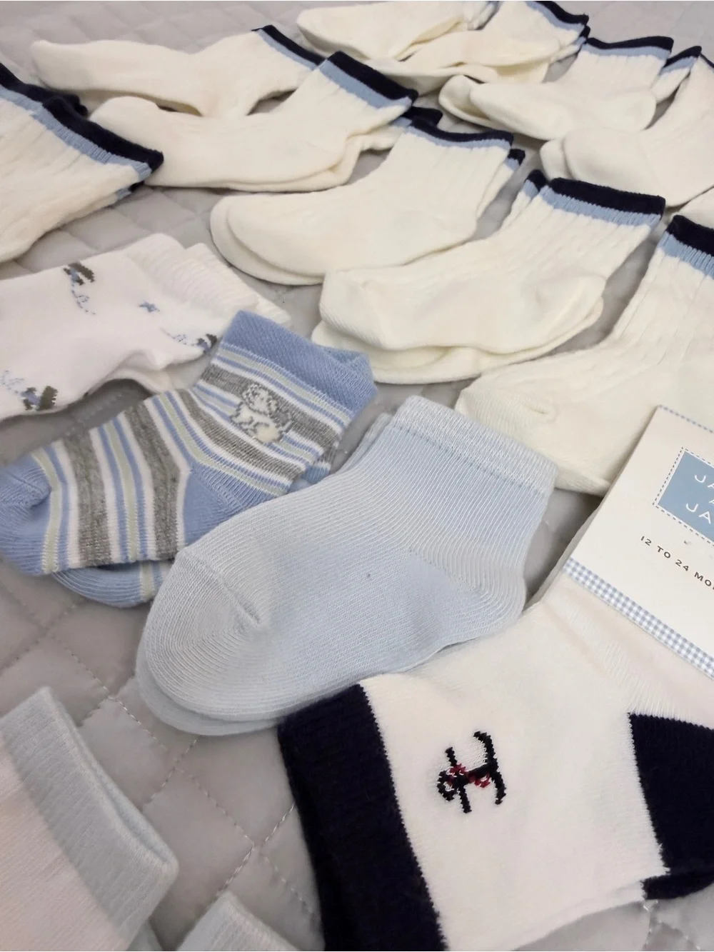 23 pairs Janie and Jack White and Light Blue Baby Sock Bundle